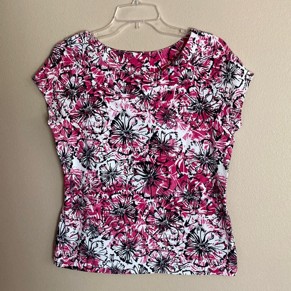 Laura Ashley fushia/black/white summer top size medium